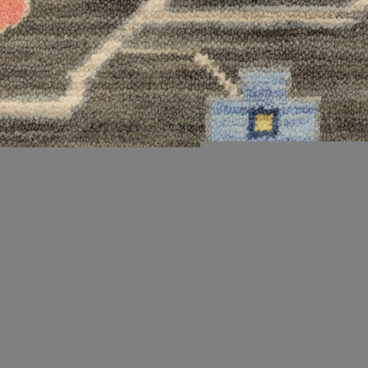 2' X 6' Grey Blue Pink Orange Rust Red Green And Ivory Oriental Power Loom Stain Resistant Runner Rug With Fringe