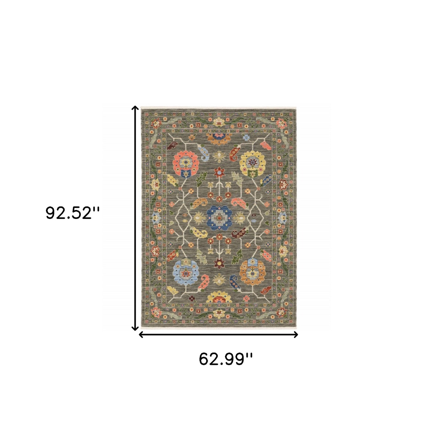 5' X 8' Blue and Gray Oriental Power Loom Area Rug With Fringe