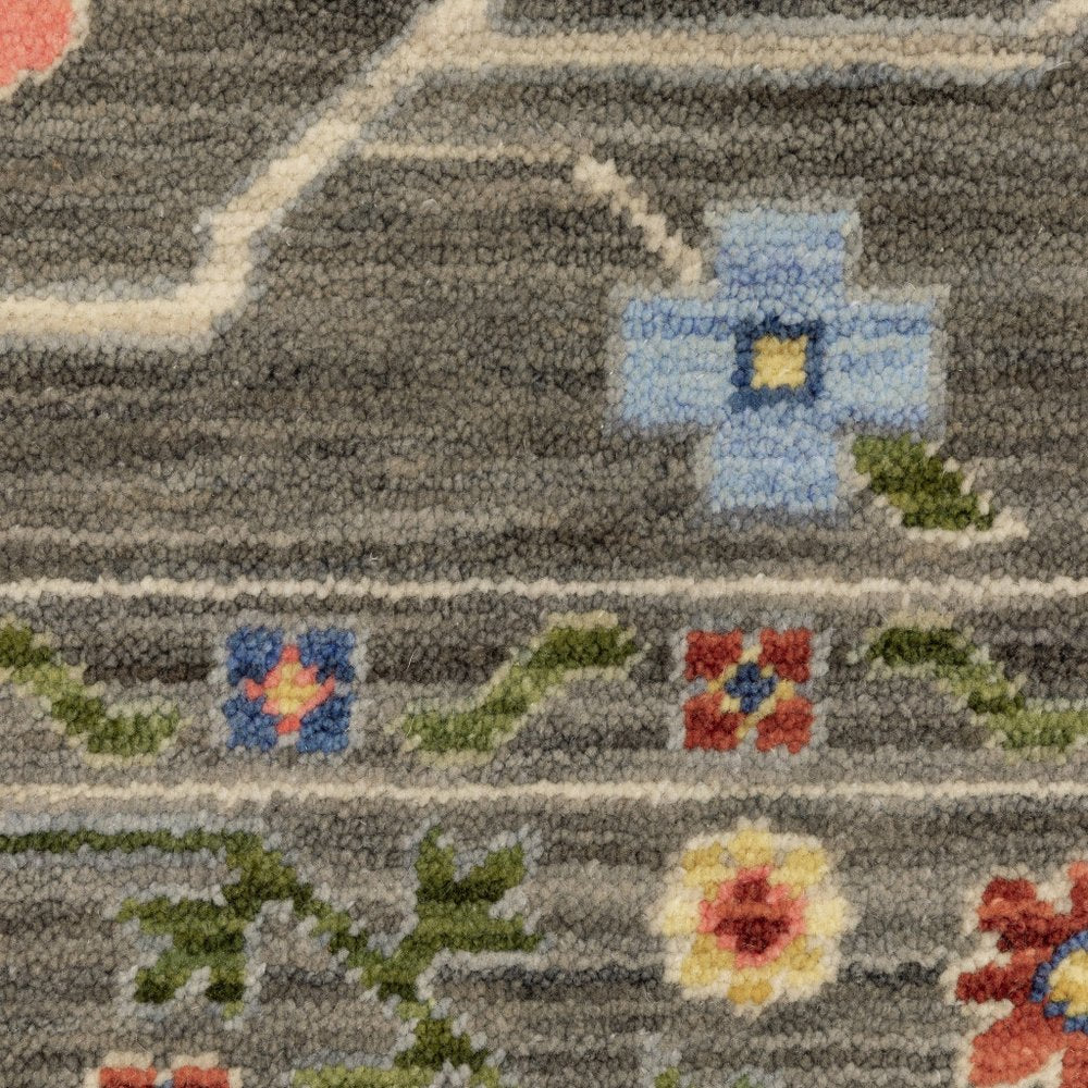 5' X 8' Gray Blue And Red Oriental Area Rug With Fringe