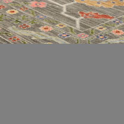 10' X 13' Gray Blue And Red Oriental Area Rug With Fringe
