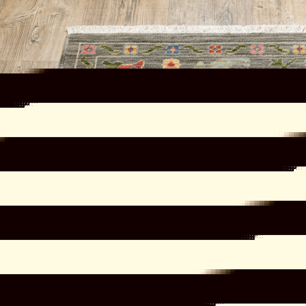 10' X 13' Gray Blue And Red Oriental Area Rug With Fringe