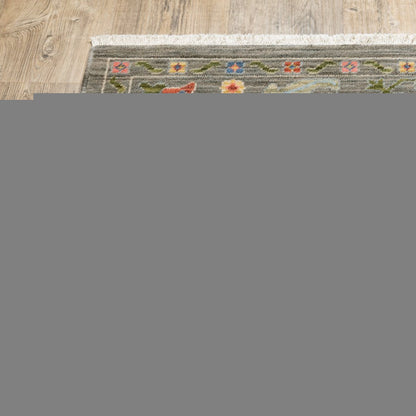 10' X 13' Gray Blue And Red Oriental Area Rug With Fringe