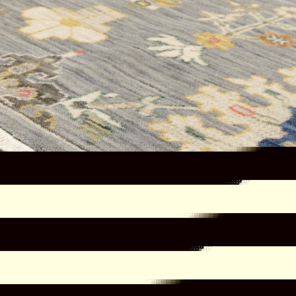 5' X 8' Gray Ivory And Blue Oriental Area Rug With Fringe