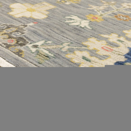 5' X 8' Gray Ivory And Blue Oriental Area Rug With Fringe