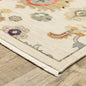 2' X 6' Ivory Beige Gold Grey Blue Pink Red Rust And Green Oriental Power Loom Stain Resistant Runner Rug With Fringe