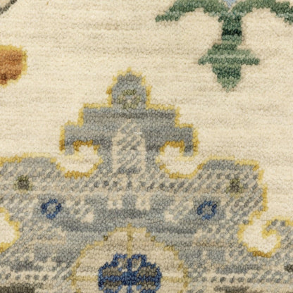 3' X 5' Ivory Beige And Blue Oriental Area Rug With Fringe