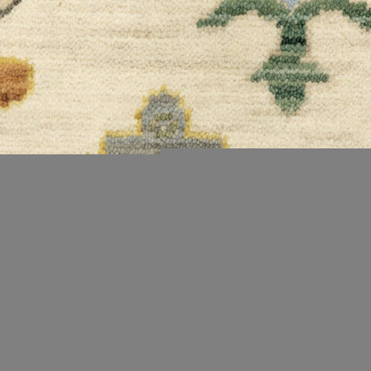 5' X 8' Ivory Beige And Blue Oriental Area Rug With Fringe