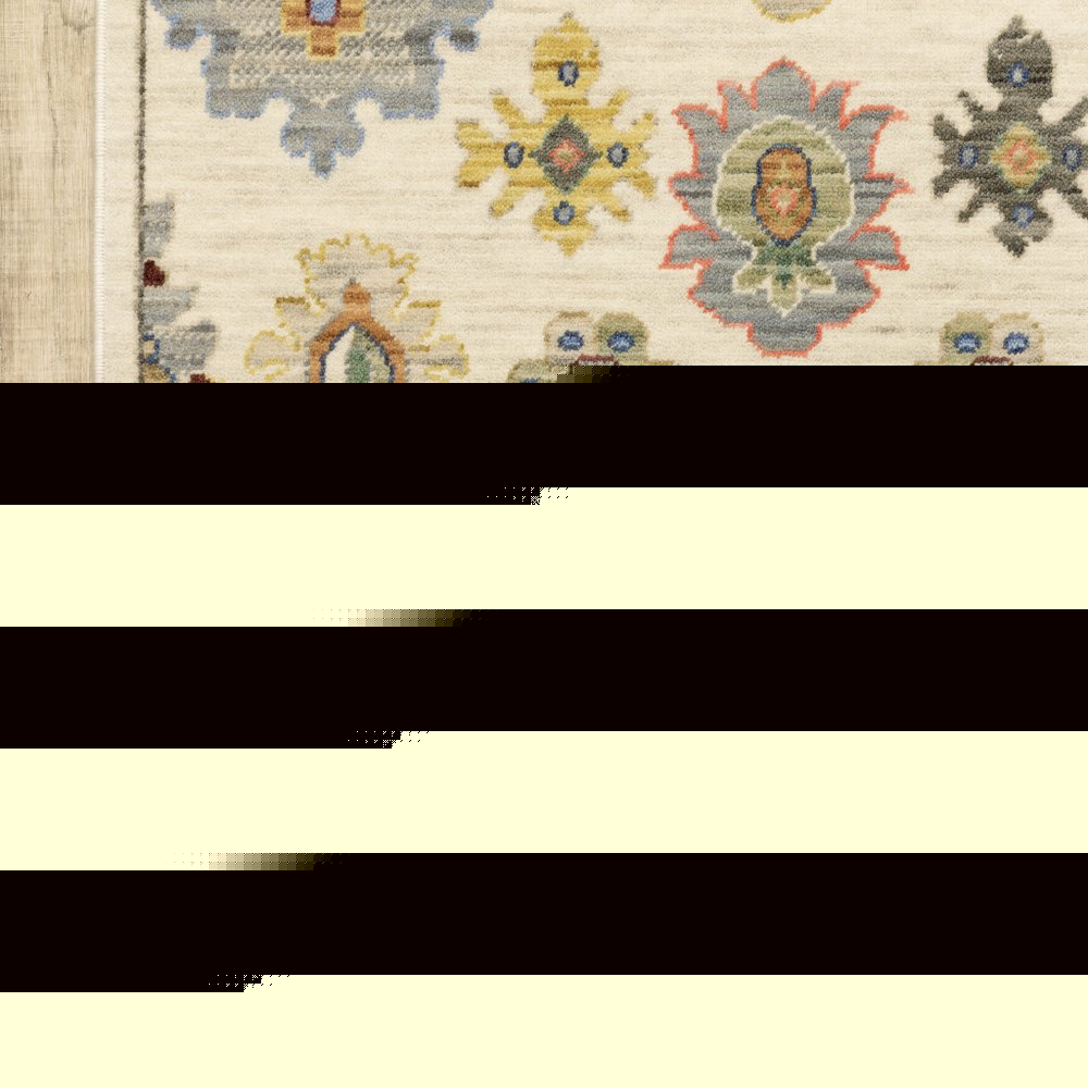 5' X 8' Ivory Beige And Blue Oriental Area Rug With Fringe