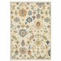 8' X 11' Ivory Beige Gold Grey Blue Pink Red Rust And Green Oriental Power Loom Stain Resistant Area Rug With Fringe