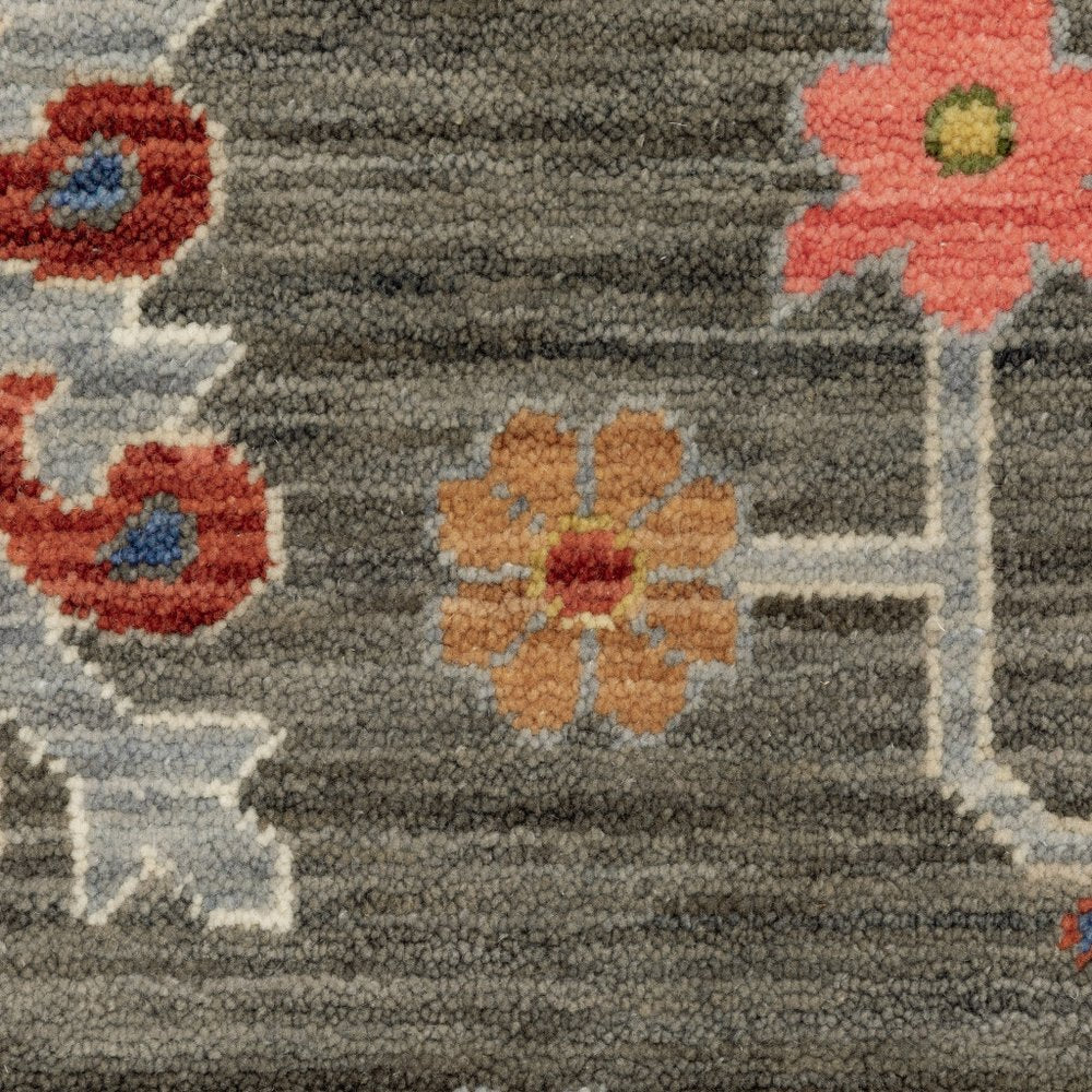 2' X 6' Grey Charcoal Yellow Blue Rust Red Pink Green And Ivory Oriental Power Loom Stain Resistant Runner Rug With Fringe