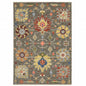 3' X 5' Grey Charcoal Yellow Blue Rust Red Pink Green And Ivory Oriental Power Loom Stain Resistant Area Rug With Fringe