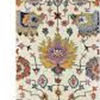 2' X 6' Ivory Yellow Rust Green Grey Pink Orange Blue And Grey Oriental Power Loom Stain Resistant Runner Rug With Fringe
