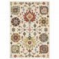 5' X 8' Ivory Yellow Rust Green Grey Pink Orange Blue And Grey Oriental Power Loom Stain Resistant Area Rug With Fringe