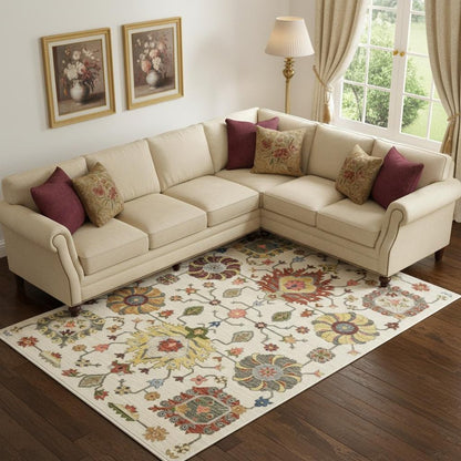 10' X 13' Ivory Yellow Rust Green Grey Pink Orange Blue And Grey Oriental Power Loom Stain Resistant Area Rug With Fringe