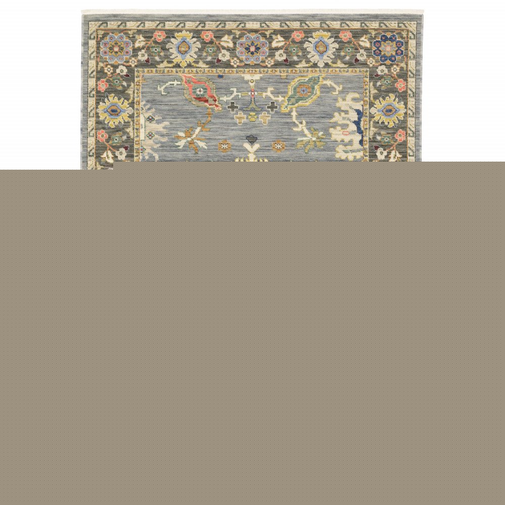 2' X 3' Blue Grey Gold Green Pink Orange Ivory And Red Oriental Power Loom Stain Resistant Area Rug With Fringe