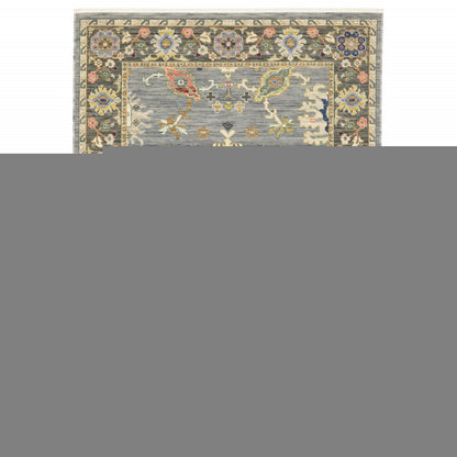2' X 3' Blue Grey Gold Green Pink Orange Ivory And Red Oriental Power Loom Stain Resistant Area Rug With Fringe