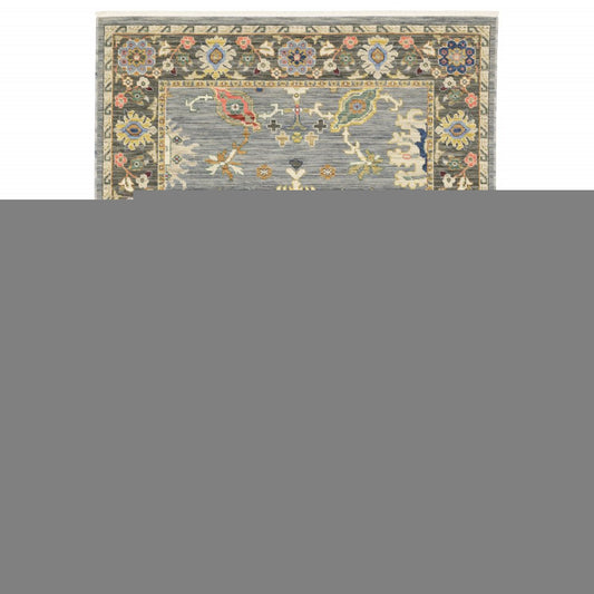 2' X 3' Blue Grey Gold Green Pink Orange Ivory And Red Oriental Power Loom Stain Resistant Area Rug With Fringe