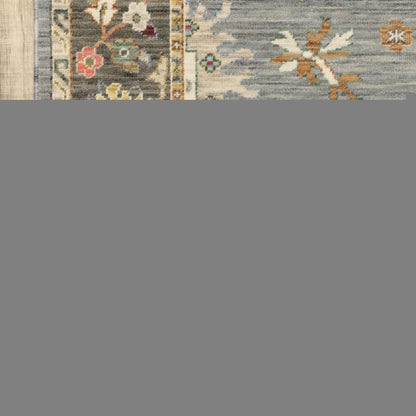 2' X 3' Blue Grey Gold Green Pink Orange Ivory And Red Oriental Power Loom Stain Resistant Area Rug With Fringe