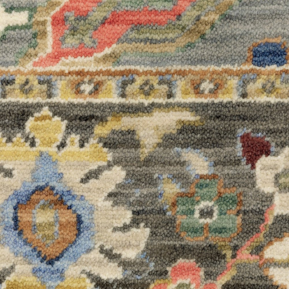 6' Blue Ivory And Red Oriental Runner Rug With Fringe