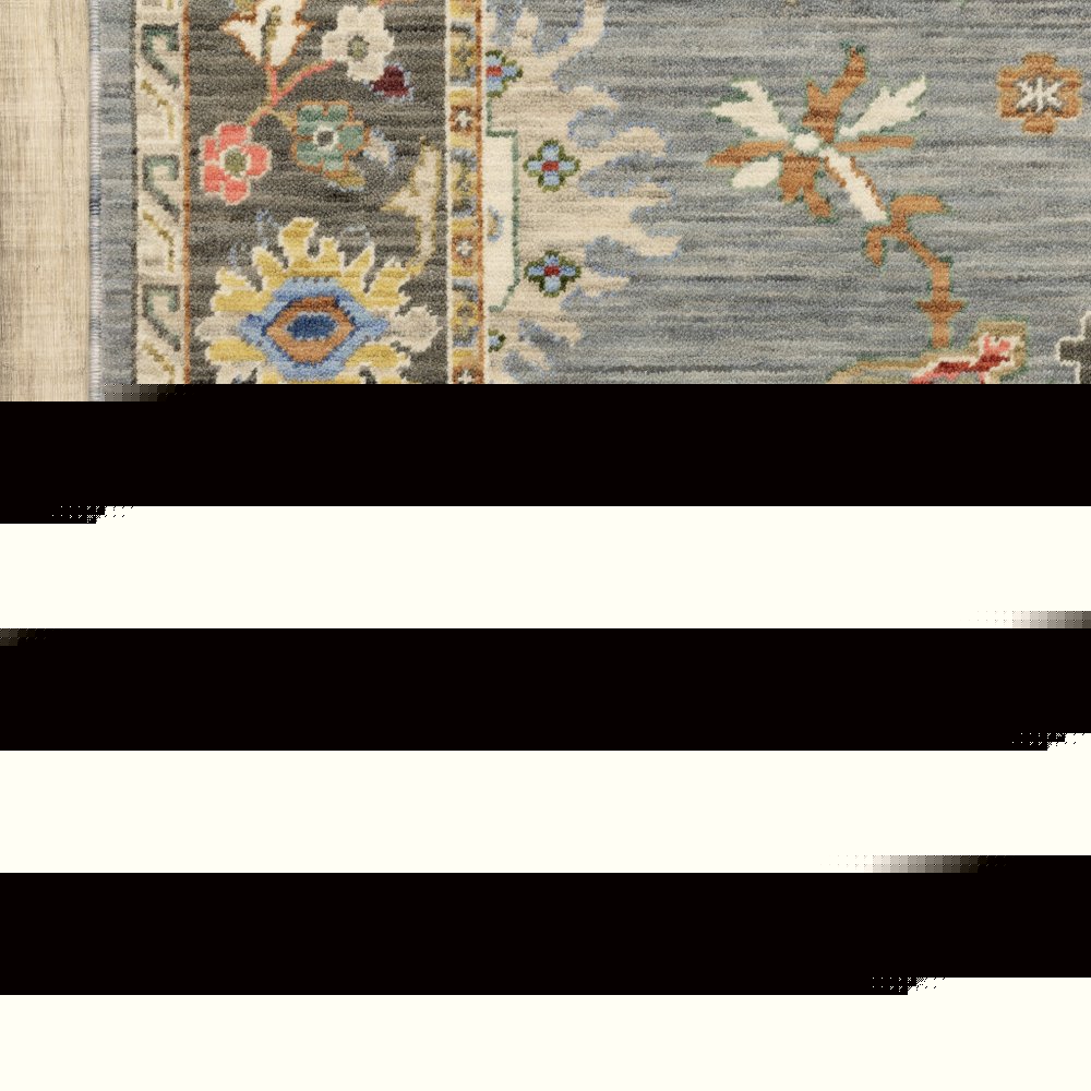 3' X 5' Blue Grey Gold Green Pink Orange Ivory And Red Oriental Power Loom Stain Resistant Area Rug With Fringe