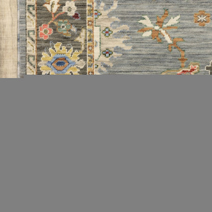 3' X 5' Blue Grey Gold Green Pink Orange Ivory And Red Oriental Power Loom Stain Resistant Area Rug With Fringe