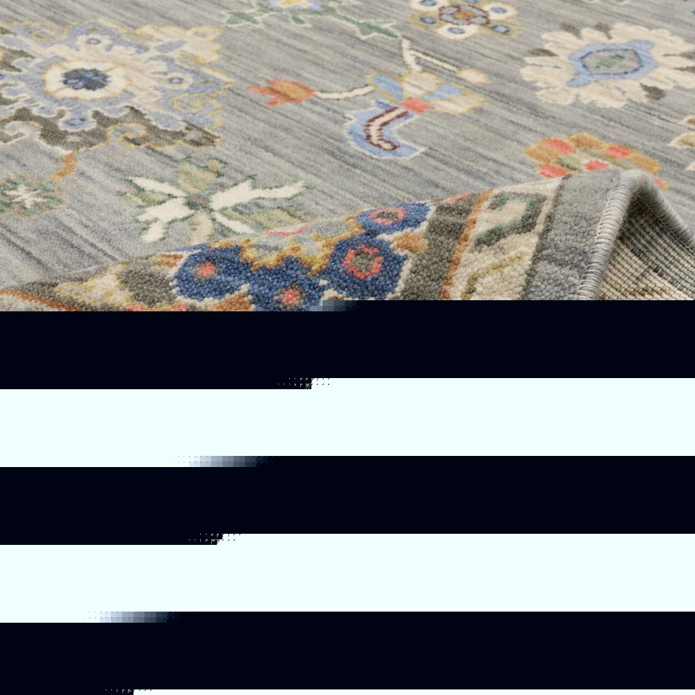 3' X 5' Blue Grey Gold Green Pink Orange Ivory And Red Oriental Power Loom Stain Resistant Area Rug With Fringe