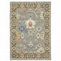 5' X 8' Blue Ivory And Red Oriental Area Rug With Fringe