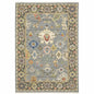 8' X 11' Blue Grey Gold Green Pink Orange Ivory And Red Oriental Power Loom Stain Resistant Area Rug With Fringe