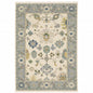 3' X 5' Ivory Blue Grey Teal Gold Green And Rust Oriental Power Loom Stain Resistant Area Rug With Fringe