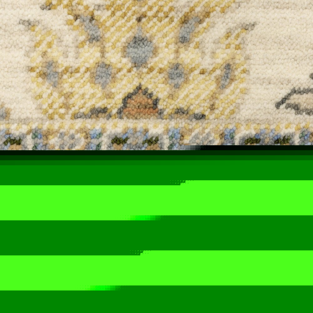 6' X 9' Ivory Blue Grey Teal Gold Green And Rust Oriental Power Loom Stain Resistant Area Rug With Fringe