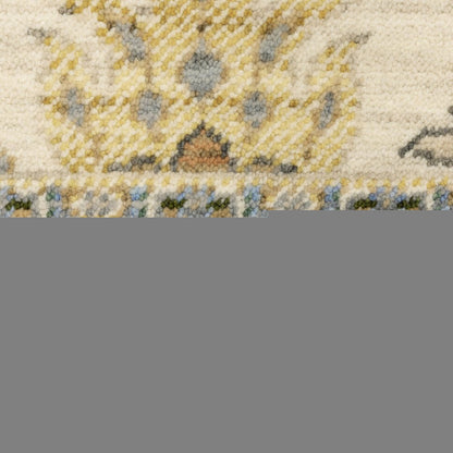 6' X 9' Ivory Blue Grey Teal Gold Green And Rust Oriental Power Loom Stain Resistant Area Rug With Fringe