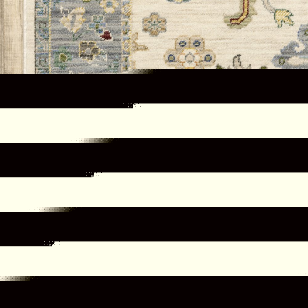 10' X 13' Ivory Blue Grey Teal Gold Green And Rust Oriental Power Loom Stain Resistant Area Rug With Fringe