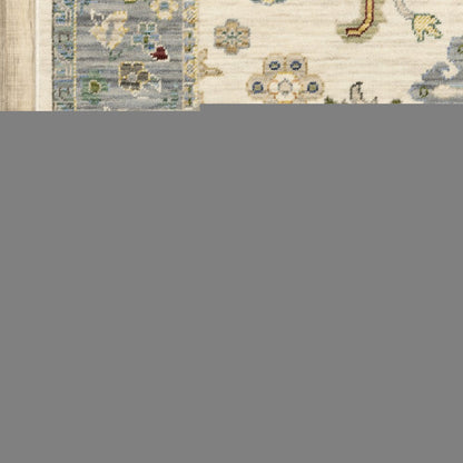 10' X 13' Ivory Blue Grey Teal Gold Green And Rust Oriental Power Loom Stain Resistant Area Rug With Fringe