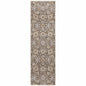 2' X 8' Grey And Tan Floral Power Loom Stain Resistant Runner Rug With Fringe