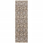 2' X 8' Grey And Tan Floral Power Loom Stain Resistant Runner Rug With Fringe
