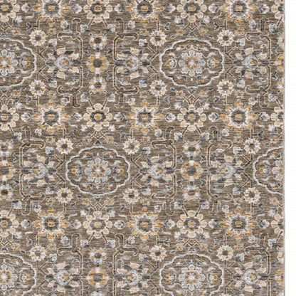 2' X 3' Grey And Tan Floral Power Loom Stain Resistant Area Rug With Fringe