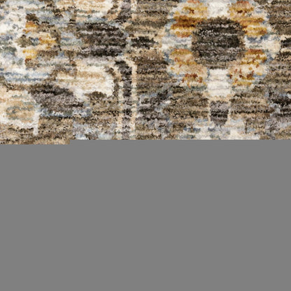 2' X 3' Grey And Tan Floral Power Loom Stain Resistant Area Rug With Fringe