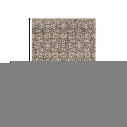 3' X 5' Grey And Tan Floral Power Loom Stain Resistant Area Rug With Fringe