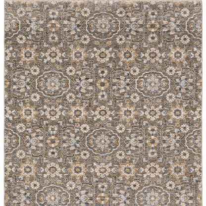 3' X 5' Grey And Tan Floral Power Loom Stain Resistant Area Rug With Fringe