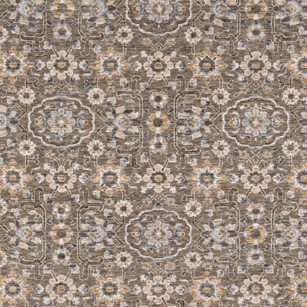 10' X 13' Grey And Tan Floral Power Loom Stain Resistant Area Rug With Fringe