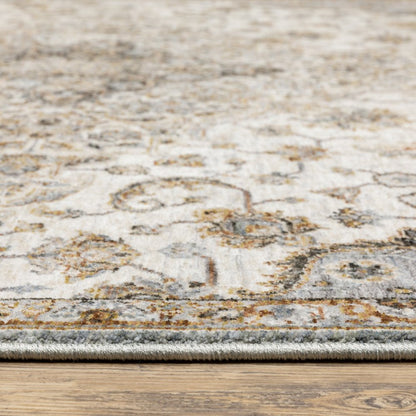 2' X 8' Ivory And Blue Oriental Power Loom Stain Resistant Runner Rug With Fringe