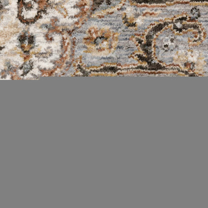 2' X 8' Ivory And Blue Oriental Power Loom Stain Resistant Runner Rug With Fringe