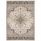 2' X 3' Ivory And Blue Oriental Power Loom Stain Resistant Area Rug With Fringe