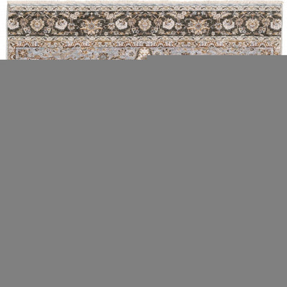 5' X 8' Ivory And Blue Oriental Power Loom Stain Resistant Area Rug With Fringe