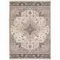 6' X 9' Ivory And Blue Oriental Power Loom Stain Resistant Area Rug With Fringe