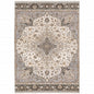 7' X 10' Ivory And Blue Oriental Area Rug With Fringe
