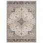 8' X 11' Ivory And Blue Oriental Area Rug With Fringe