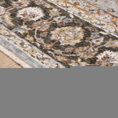 8' X 11' Ivory And Blue Oriental Area Rug With Fringe