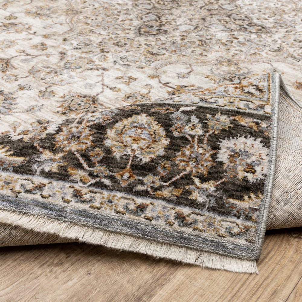 8' X 11' Ivory And Blue Oriental Area Rug With Fringe