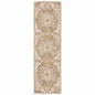 2' X 8' Gold And Ivory Oriental Power Loom Stain Resistant Runner Rug With Fringe